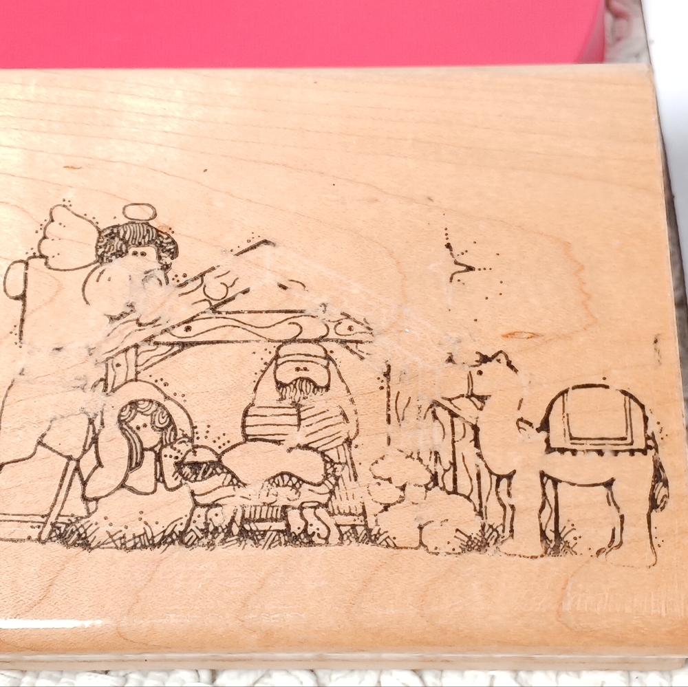 Dots Christmas Nativity Scene Rubber Stamp 1989 Jesus Religious Country Folk 4"